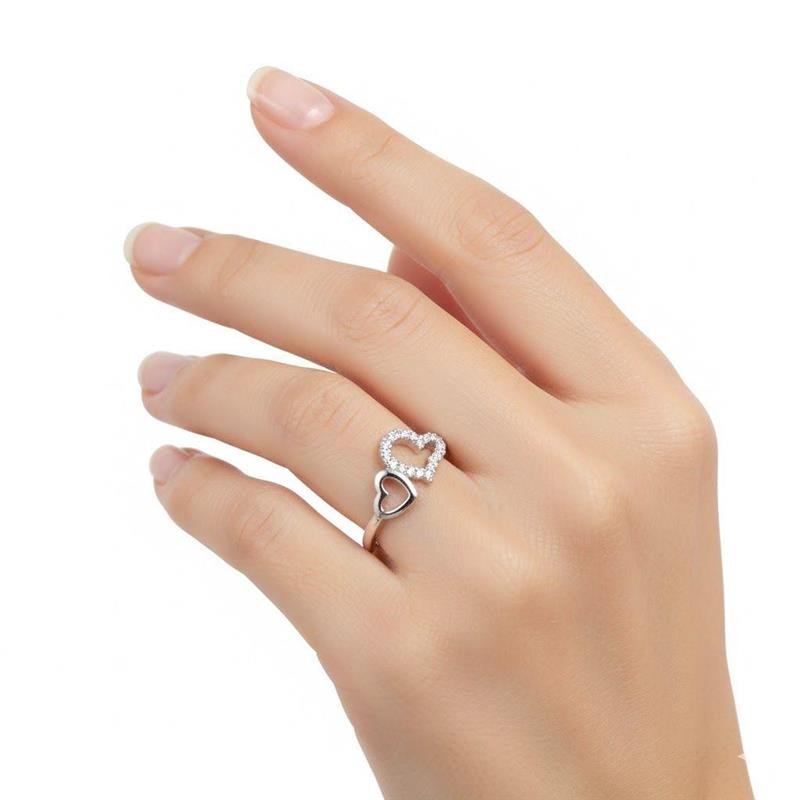 ANEL DOIS CORAÇÕES DE PRATA 925