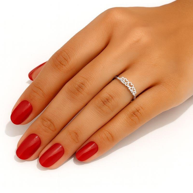 ANEL COROA DE CORAÇÃO DE PRATA