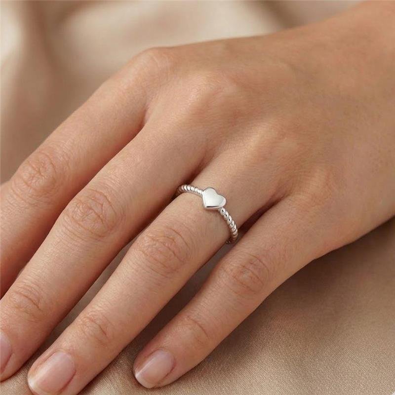 ANEL CORAÇÃO BOLINHAS DE PRATA 925