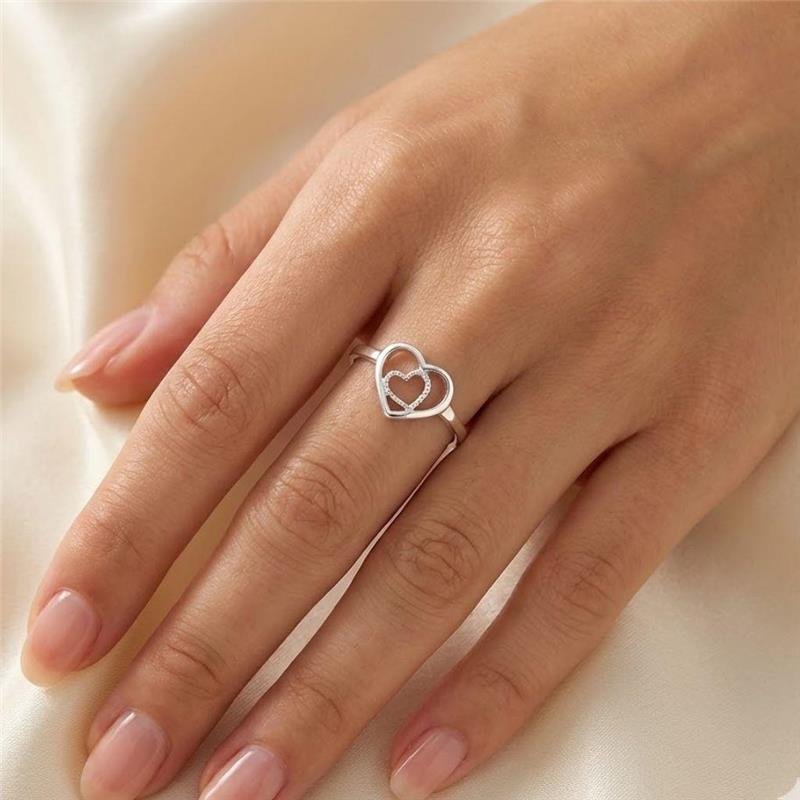 ANEL CORAÇÃO DUPLO DE PRATA 925