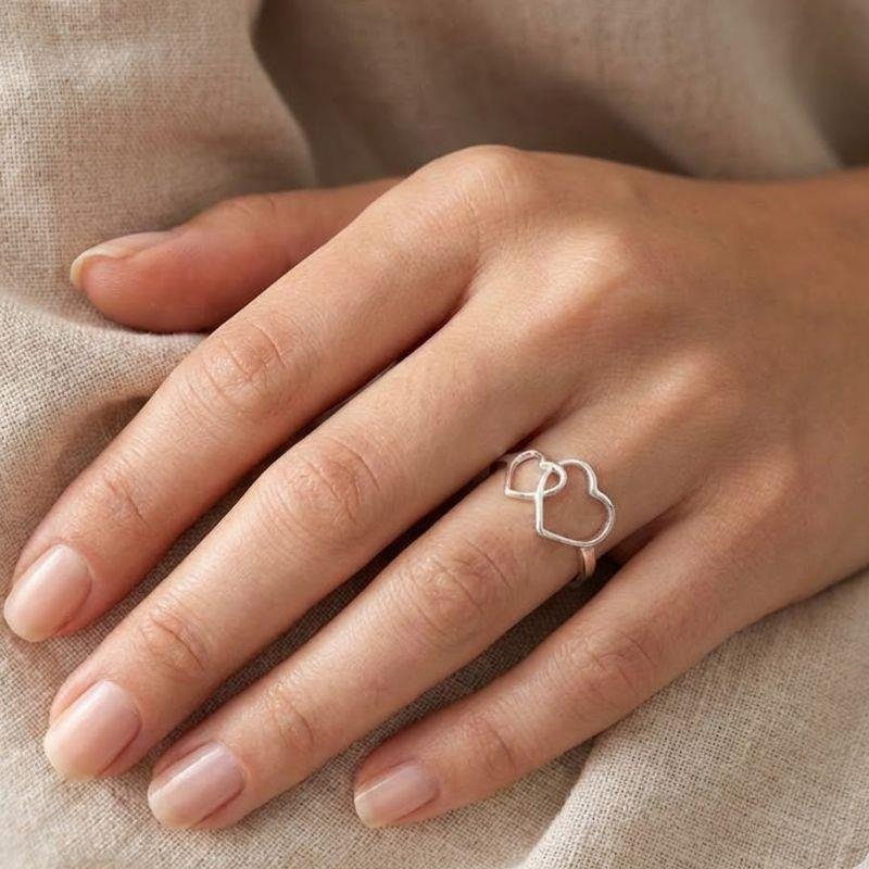 ANEL DOIS CORAÇÕES DE PRATA 925