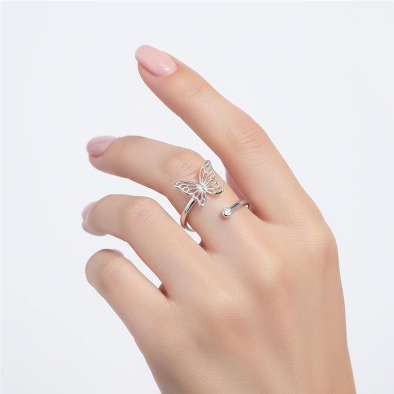 ANEL REGULÁVEL BORBOLETA PRATA