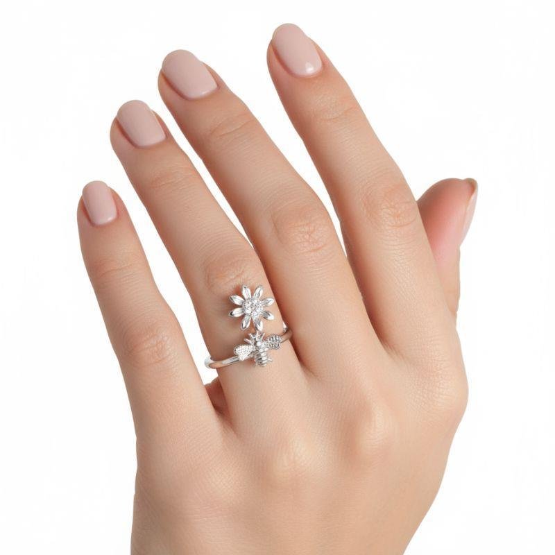 ANEL GIRASSOL E ABELHA DE PRATA