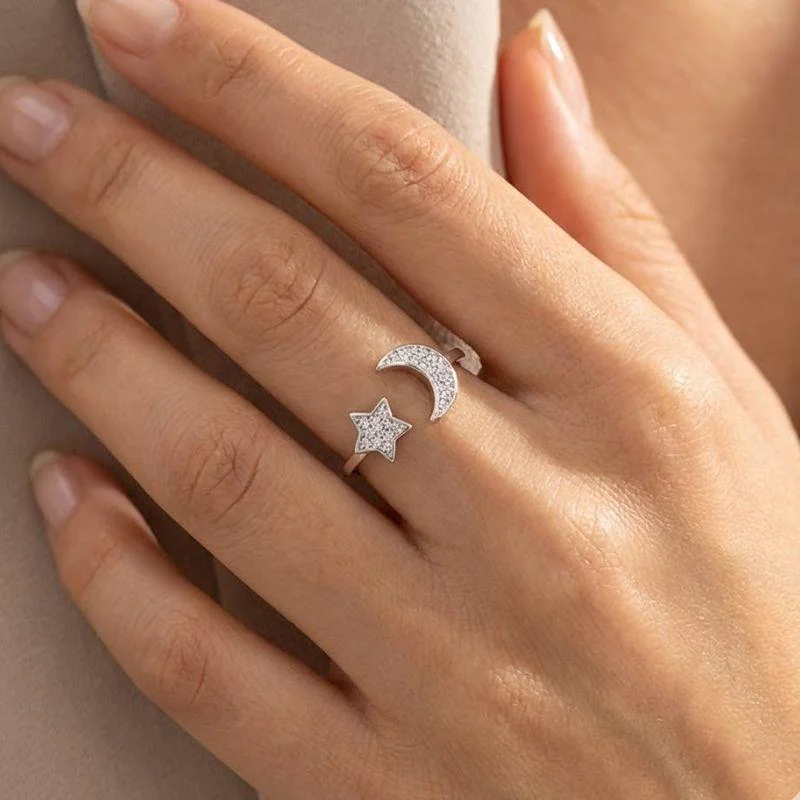ANEL LUA E ESTRELA DE PRATA 925