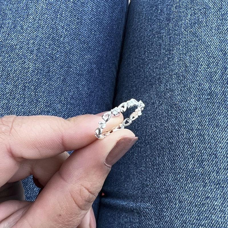 ANEL CORAÇÃOZINHOS TRABALHADOS DE PRATA