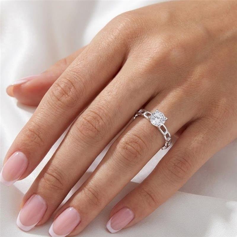 ANEL SOLITÁRIO CORRENTE DE PRATA 925