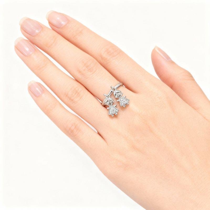 ANEL EM PRATA 925 DUAS MENINASL COM ZIRCÔNIAS