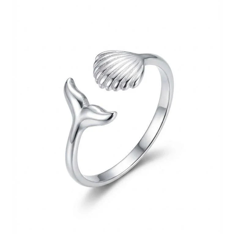 ANEL CAUDA E CONCHA REGULÁVEL DE PRATA 925