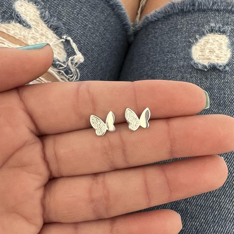 BRINCO BORBOLETA CRAVEJADA PRATA