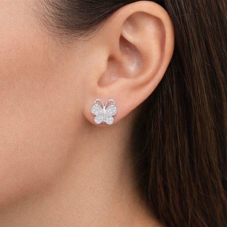BRINCO BORBOLETA COM ZIRCÔNIAS EM PRATA 925