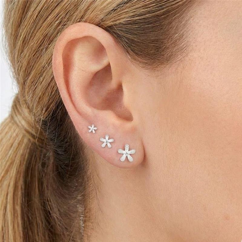 TRIO DE BRINCOS FLOR DELICADA EM PRATA 925