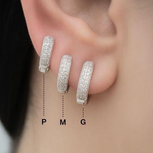 TRIO DE BRINCOS ARGOLA COM ZIRCÔNIAS EM PRATA 925