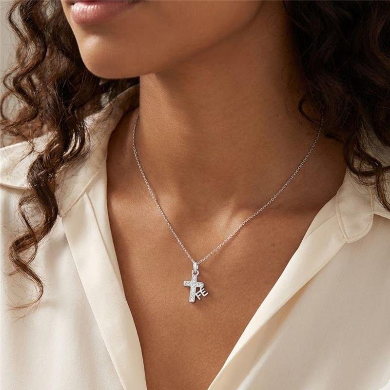 PINGENTE FÉ COM CRUZ CRAVEJADA DE PRATA 925