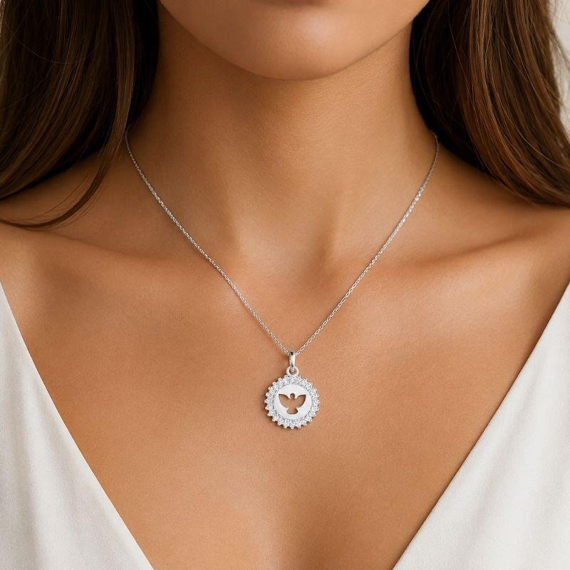 PINGENTE DIVINO ESPÍRITO SANTO COM ZIRCÔNIAS EM PRATA 925