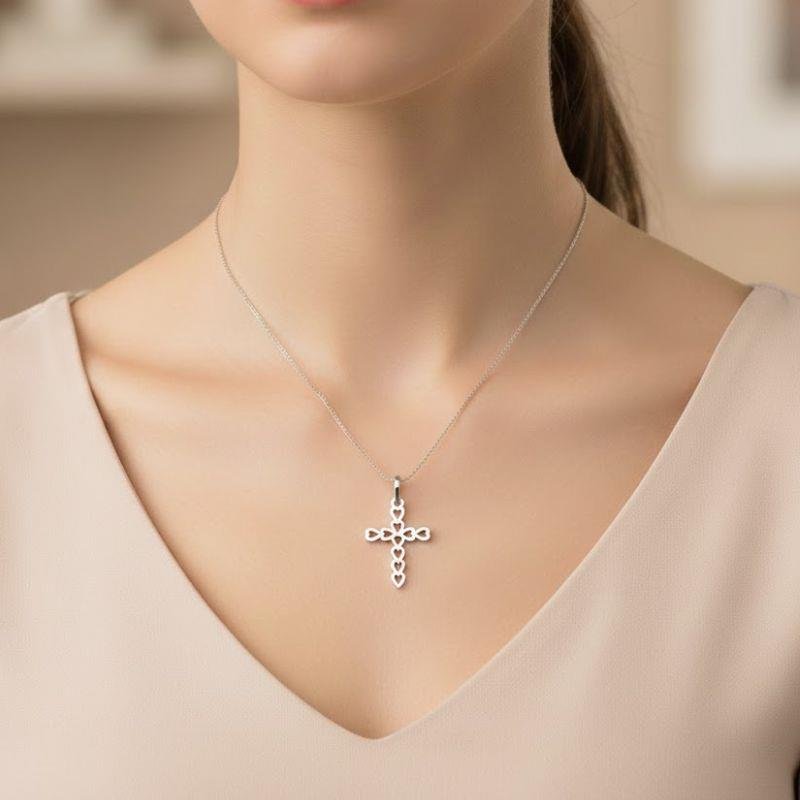 PINGENTE CRUZ DE CORAÇÕES EM PRATA 925