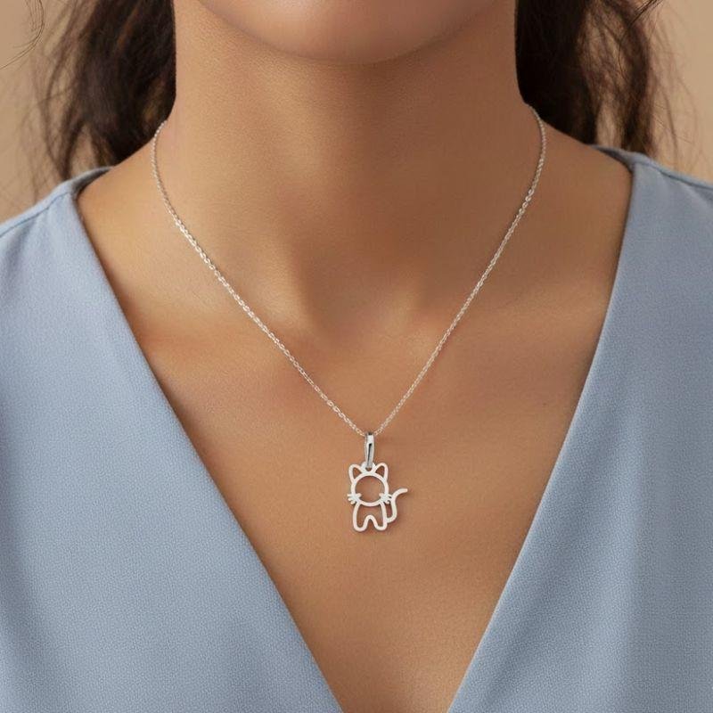 PINGENTE GATINHO EM PRATA 925 POLIDA
