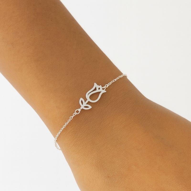 PULSEIRA DE ELO PORTUGUÊS COM FLOR EM PRATA 925