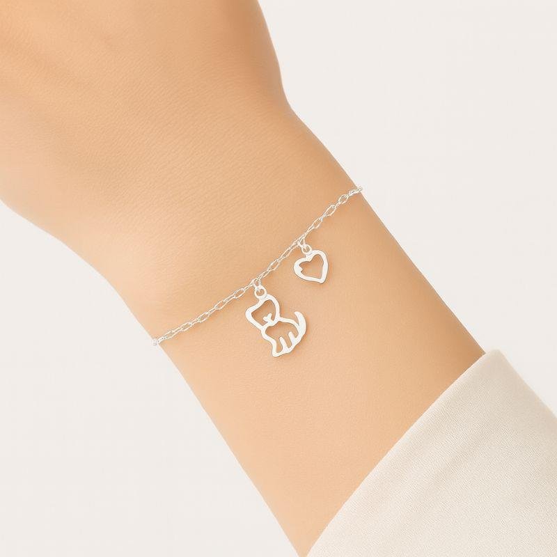PULSEIRA COM PONTO DE LUZ E CACHORRO EM PRATA 