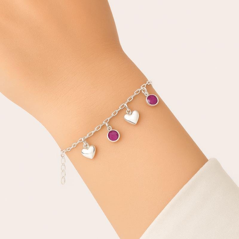 PULSEIRA CORAÇÃO COM PONTO DE LUZ EM PRATA 