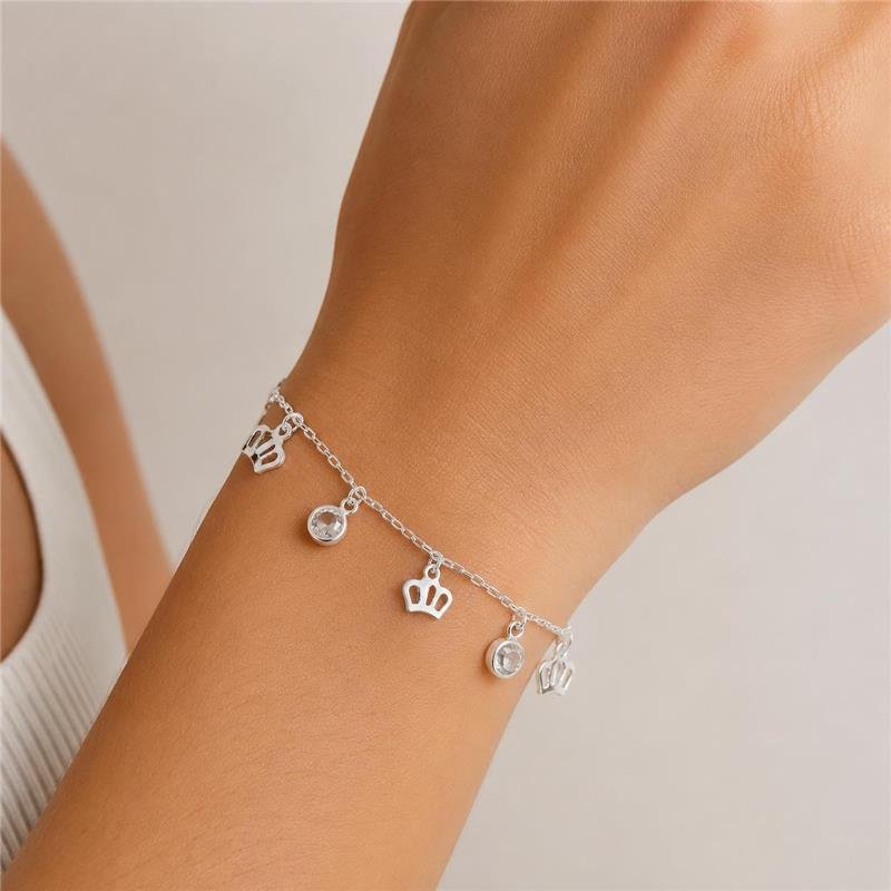 PULSEIRA COROA COM PONTO DE LUZ DE PRATA