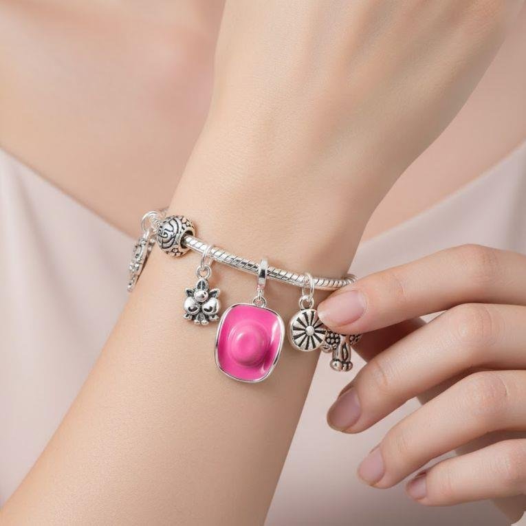 BERLOQUE CHAPÉU BOIADEIRA ROSA PINK EM PRATA 925