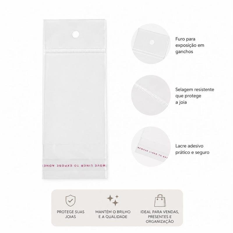 SAQUINHO ADESIVO TRANSPARENTE 5X7+3+3 PARA JOIAS – COMBO COM 100 UNIDADES